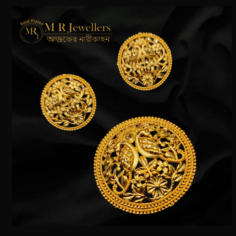 Peacock motif noksha pendant set Peacock Motif Noksha Gold Plated Pendant Set - Image 1