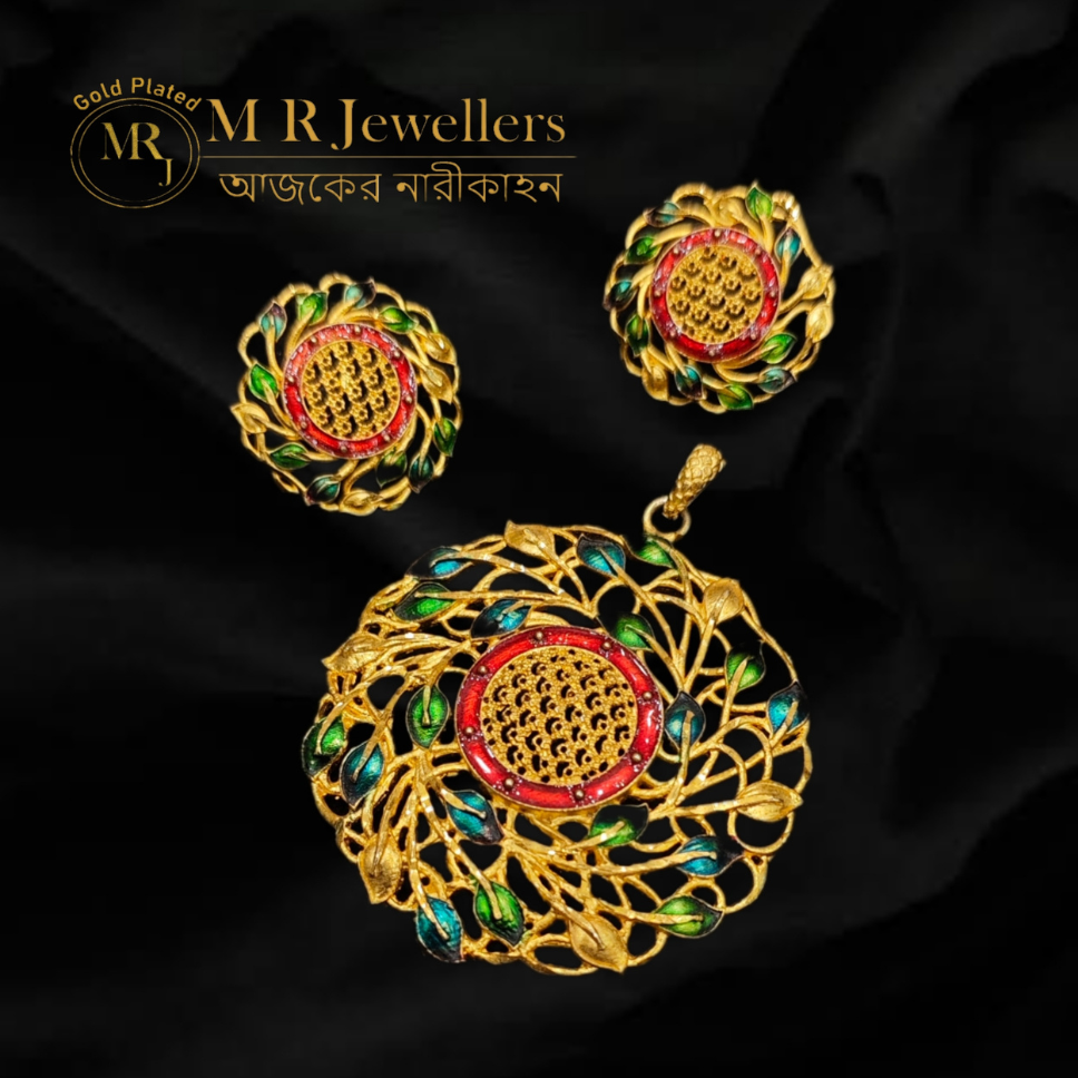 Round motif noksha meenakari pendant set Round Motif Noksha Meenakari Pendant Set - Image 1