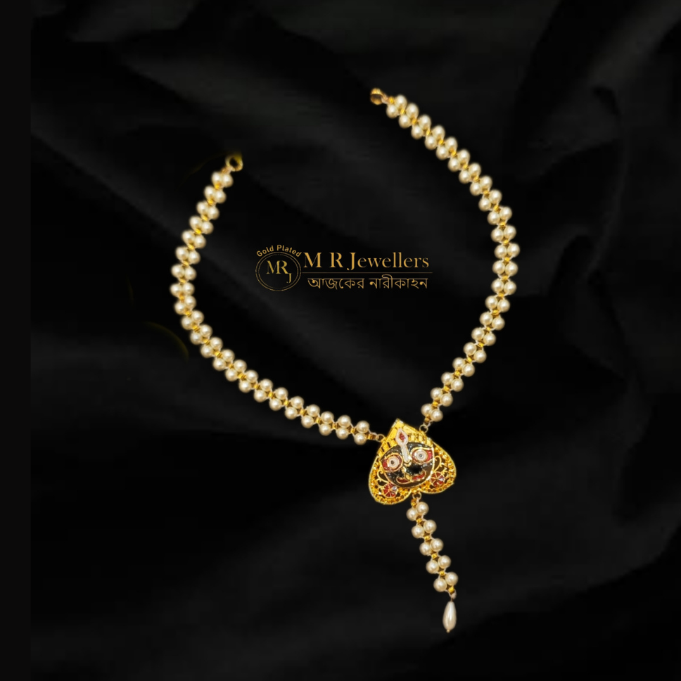 Rs. 1399- Jagannatha meenakari sleek Pearl necklace Jagannatha Meenakari Sleek Pearl Necklace Set - Image 1