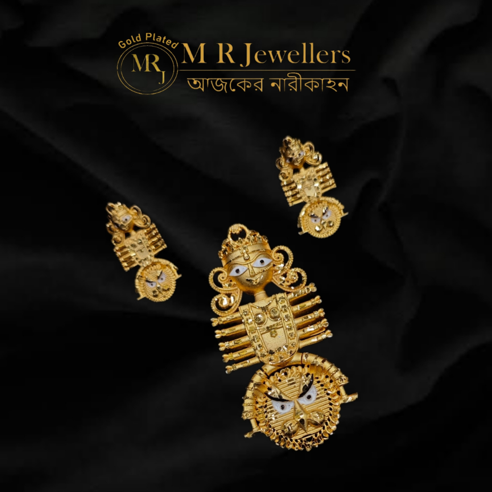 Rs. 2480- Mahisasuramardini meenakari pendant set Mahisasuramardini Meenakari Pendant Set - Image 1