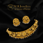 Floral Motif Double Loop Hansuli Pendant Set with Pearl Work