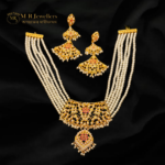 Pink Stone and Pearl Embedded Pearl Necklace Set