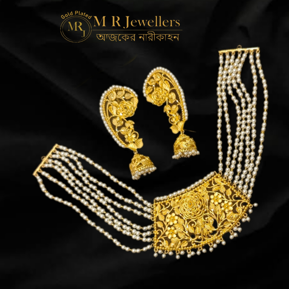 Rs. 6199- Rose motif Pearl necklace set Rose Motif Pearl Necklace Set - Image 1