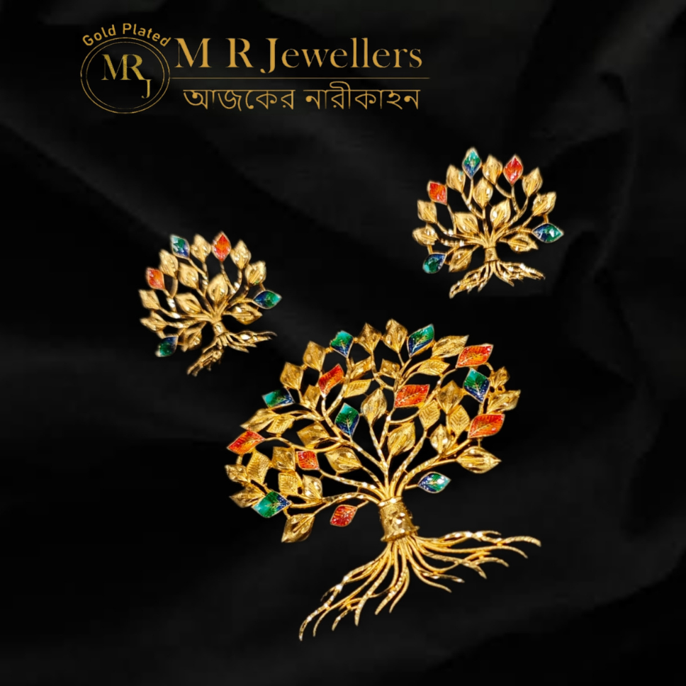 Tree motif noksha meenakari pendant set Tree Motif Noksha Meenakari Pendant Set - Image 1